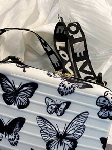 Girls Butterfly Graphic Letter Strap Box Bag, Butterfly Bag Valentines - Black and White - View 6