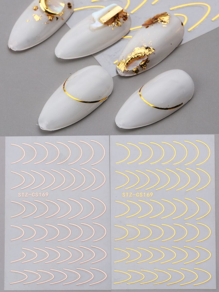 FULL BEAUTY 2sheets Line Art Nail Art Sticker - Gold - View 1
