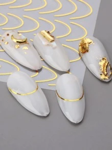 FULL BEAUTY 2sheets Line Art Nail Art Sticker - Gold - View 6