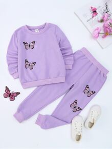 Toddler Girls Butterfly Print Sweatshirt & Joggers - Lilac Purple - View 1