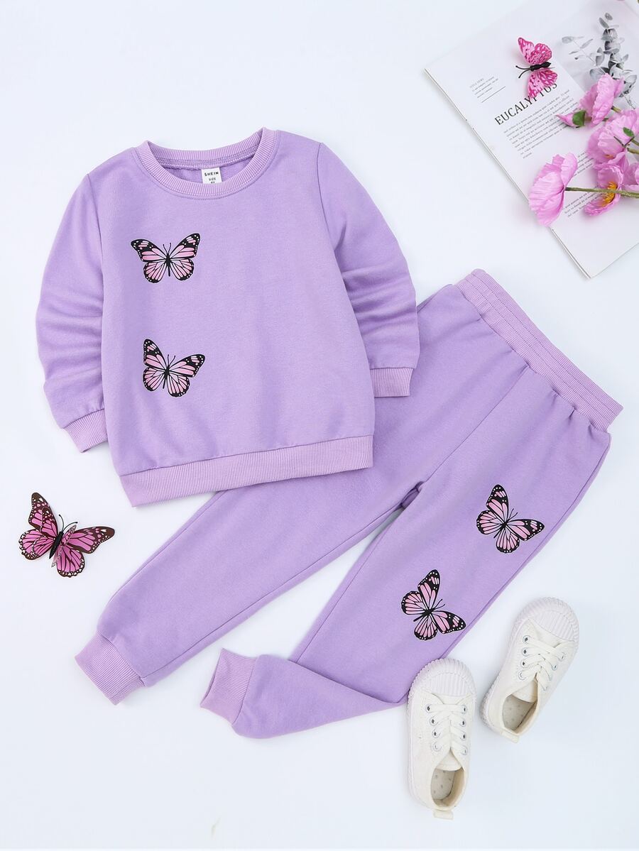 Toddler Girls Butterfly Print Sweatshirt & Joggers - Lilac Purple - View 1