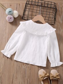 SHEIN Elladie kids Young Girl Floral Embroidery Peter Pan Collar Flounce Sleeve Blouse - White - View 2
