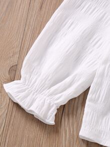 SHEIN Elladie kids Young Girl Floral Embroidery Peter Pan Collar Flounce Sleeve Blouse - White - View 3