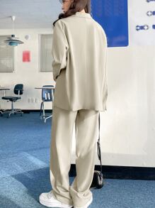 DAZY Bộ âu phục nữ Nút Túi màu trơn Thanh lịch - Màu be - Xem 2