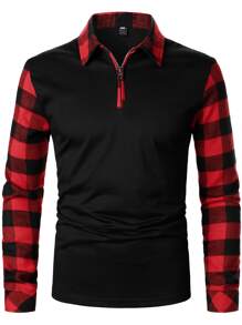 Manfinity Homme Men Quarter Zip Contrast Gingham Polo Shirt - Multicolor - View 3