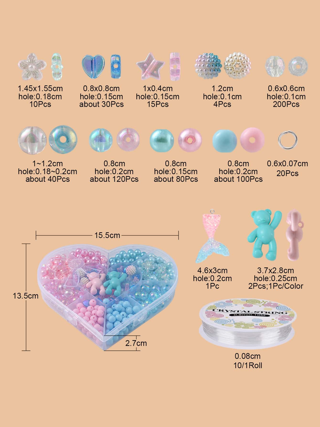 1 bộ Bộ dụng cụ làm trang sức màu kẹo tự làm Bao gồm mặt dây chuyền bằng nhựa & acrylic Hạt nhựa acrylic & ABS Nhẫn nhảy sắt Sợi đàn hồi Phối màu Thiết kế hình gấu Phụ kiện trang sức tự làm - Nhiều màu - Xem 3