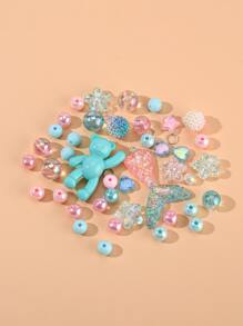 1套DIY糖果顏色首飾套裝製作套件包括樹脂和亞克力吊墜亞克力和ABS塑料珠子鐵跳環彈性線混色熊設計DIY首飾配件 - 彩色 - 查看 6