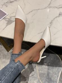 Stiletto Heeled Mule Pumps, Mule White Elegant & Graceful Crocodile Pattern Women's High Heel Shoes