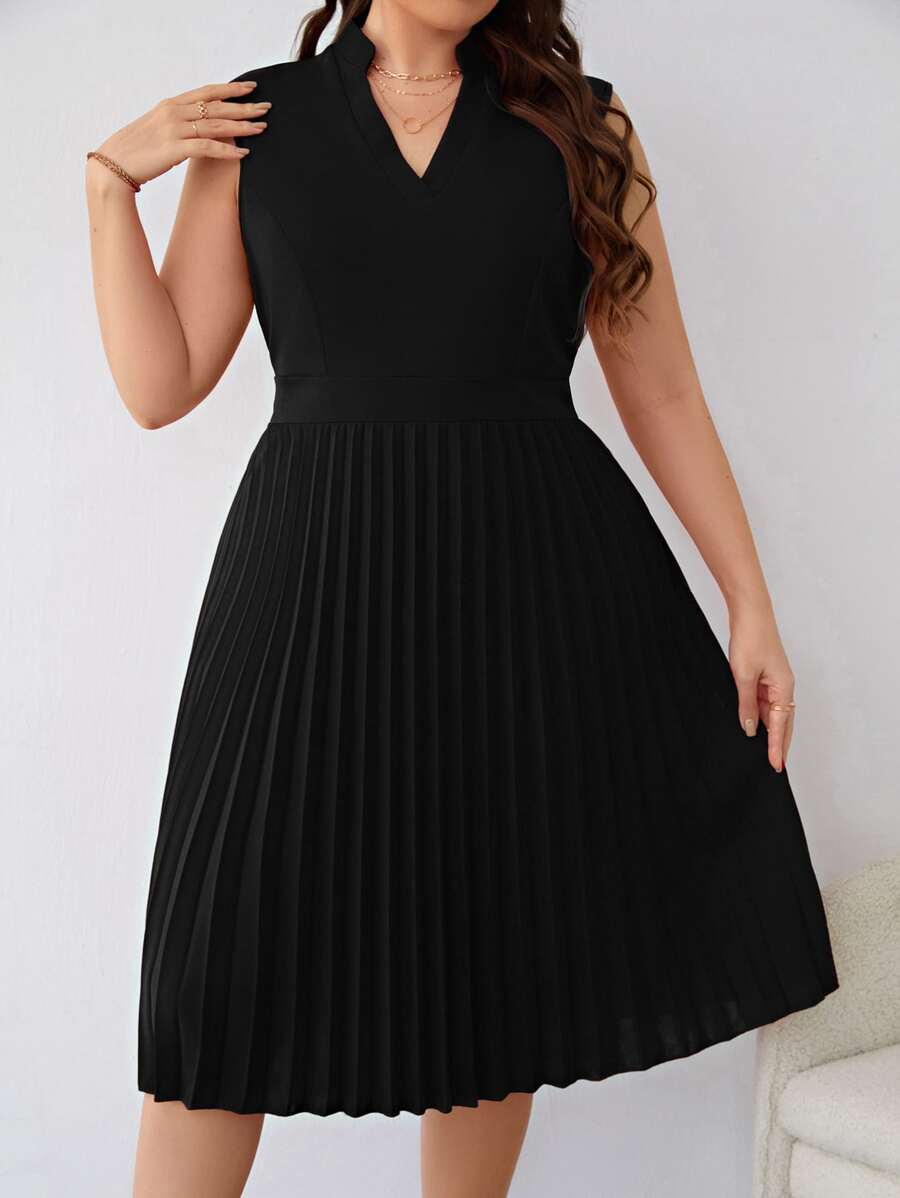 SHEIN Clasi Plus Pleated Hem Popover Dress - Black - View 1