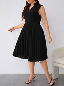 SHEIN Clasi Plus Pleated Hem Popover Dress - Black - View 3