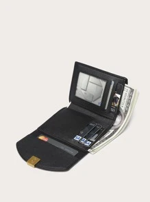 Metal Detail Snakeskin Fold Over Purse Credit Card Small Purse ID Window Bi-Fold Women Wallet Portable Money Cash White-Collar Workers For Female College Work Business Commute Office For Anniversary  For Birthday Gift On Valentine Day Gift - Black - View 3