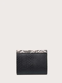 Metal Detail Snakeskin Fold Over Purse Credit Card Small Purse ID Window Bi-Fold Women Wallet Portable Money Cash White-Collar Workers For Female College Work Business Commute Office For Anniversary  For Birthday Gift On Valentine Day Gift - Black - View 4