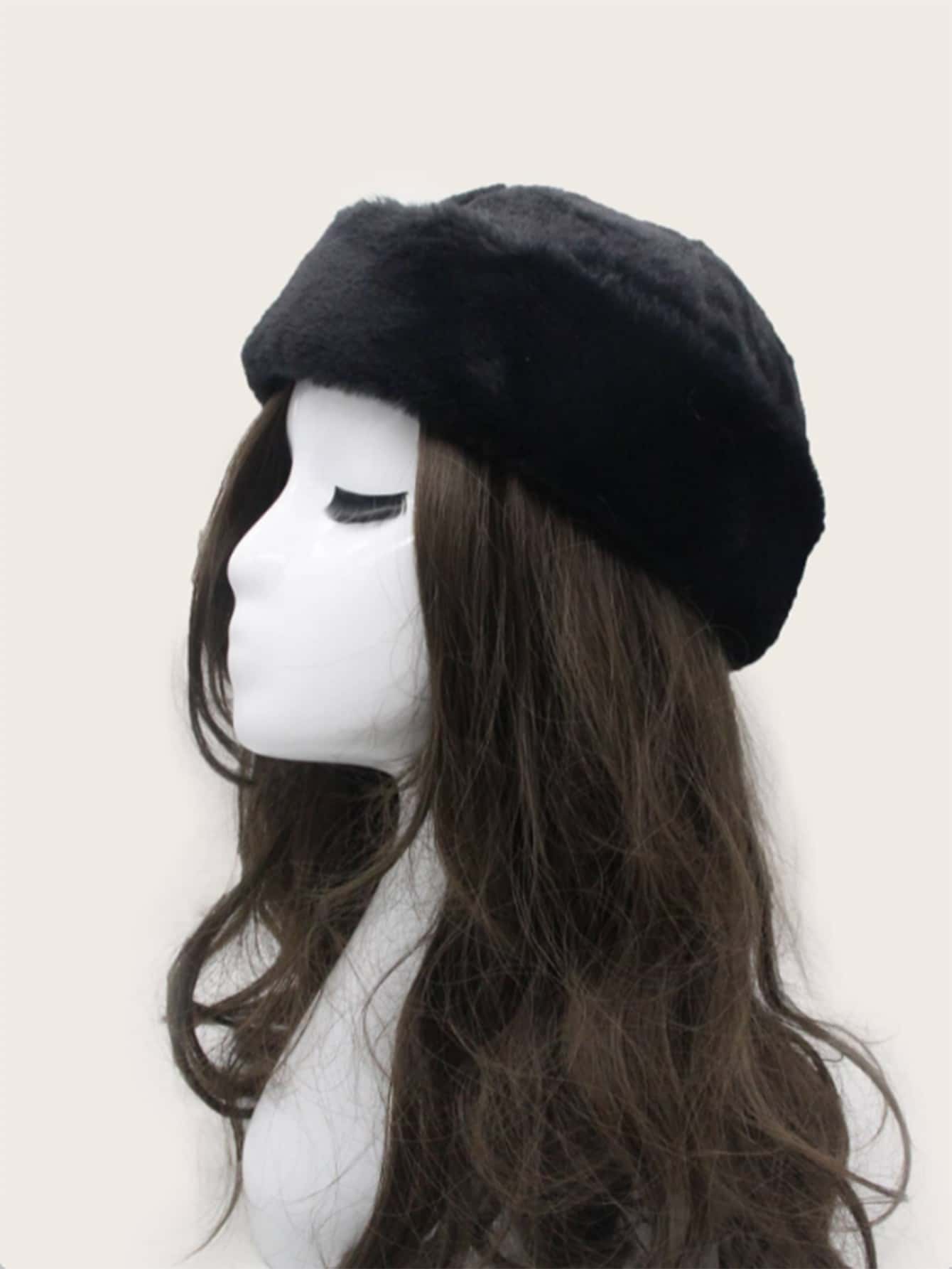 1pc Plain Fuzzy Fluffy Hat - Black - View 1