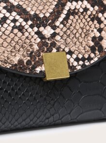 Metal Detail Snakeskin Fold Over Purse Credit Card Small Purse ID Window Bi-Fold Women Wallet Portable Money Cash White-Collar Workers For Female College Work Business Commute Office For Anniversary  For Birthday Gift On Valentine Day Gift - Black - View 5