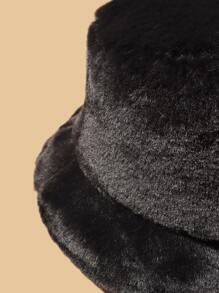 Plush Fuzzy Fluffy Bucket Hat - Black - View 4