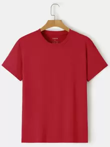 Men Solid Round Neck Tee - Burgundy - View 1
