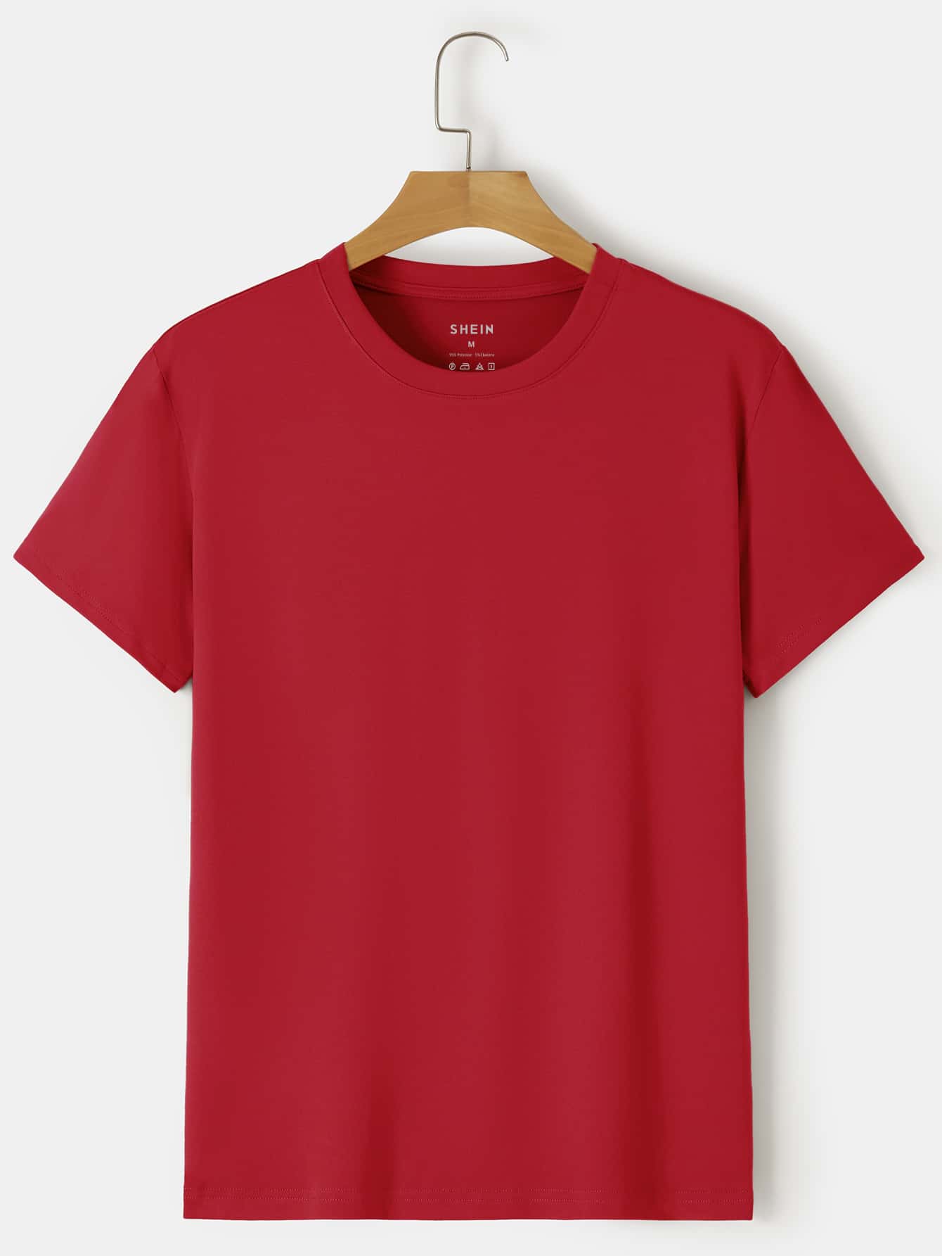 Men Solid Round Neck Tee - Burgundy - View 1