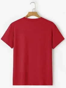 Men Solid Round Neck Tee - Burgundy - View 2