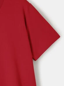 Men Solid Round Neck Tee - Burgundy - View 4