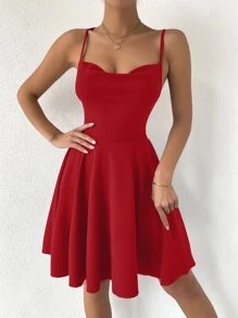 Chiquease Lace Up Backless Cami Dress - Burgundy - View 4