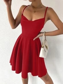 Chiquease Lace Up Backless Cami Dress - Burgundy - View 5