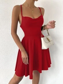 Chiquease Lace Up Backless Cami Dress - Burgundy - View 6