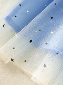 Niñitas Vestido con cinturón con estrella de malla ribete con fruncido - Celeste - Ver 4