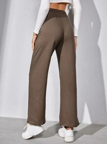 SHEIN BASICS Terry Fleece束腰拉繩斜插口寬褲