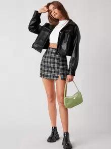 SHEIN EZwear Button Front PU Leather Jacket - Black - View 5