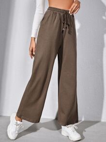 SHEIN BASICS Terry Fleece束腰拉繩斜插口寬褲