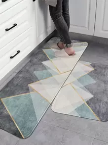 1pc Geometric Pattern Kitchen Rug - Multicolor - View 1