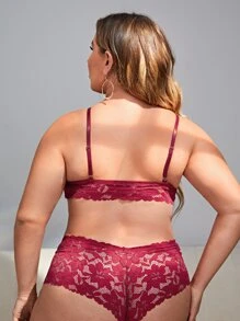 Plus Cut-out Lace Lingerie Set - Burgundy - View 2