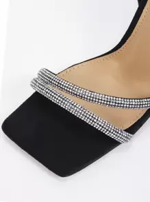 Women Rhinestone Decor Stiletto Heeled Ankle Strap Sandals, Glamorous Banquet Heeled Sandals Valentines,Summer Outfits - Black - View 4