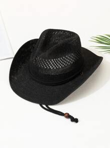 鏤空草編帽 - 黑色 - 查看 1