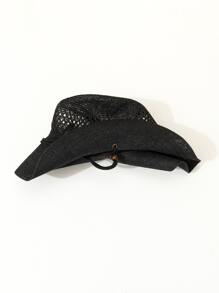 鏤空草編帽 - 黑色 - 查看 3