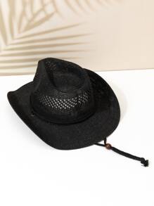 鏤空草編帽 - 黑色 - 查看 2