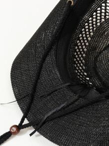 鏤空草編帽 - 黑色 - 查看 5