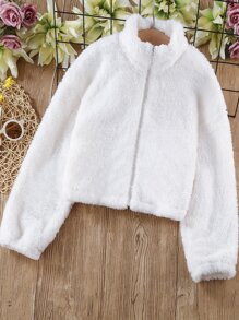 SHEIN Girls Drop Shoulder Flannel Jacket - White - View 1