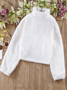 SHEIN Girls Drop Shoulder Flannel Jacket - White - View 2