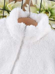 SHEIN Girls Drop Shoulder Flannel Jacket - White - View 3