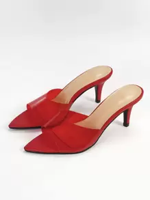 Women's Elegant Red High Heel Pointed Toe Slip-On Sandals, Fashionable Party & Wedding Wear - Red - View 4