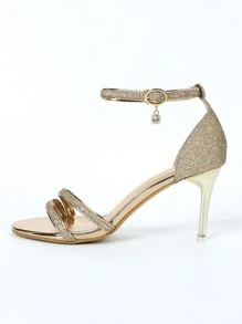 春夏香槟色金属亮片细带凉鞋，时尚踝带高跟鞋，适合派对和宴会 - 香檳色 - 查看 7