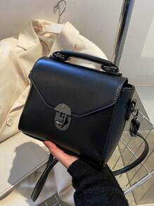 Mini Twist Lock Top Handle Flap Square Bag - Black - View 2