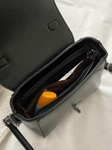 Mini Twist Lock Top Handle Flap Square Bag - Black - View 4