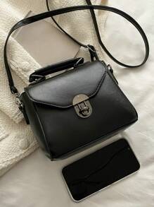 Mini Twist Lock Top Handle Flap Square Bag - Black - View 5