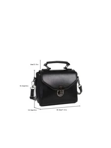 Mini Twist Lock Top Handle Flap Square Bag - Black - View 6
