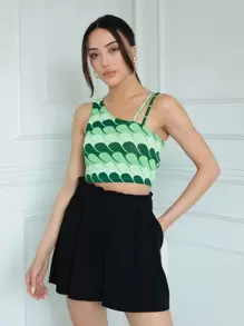 RueChic Asymmetrical Neck Allover Print Crop Top - Multicolor - View 2
