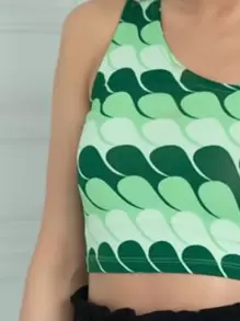 RueChic Asymmetrical Neck Allover Print Crop Top - Multicolor - View 3