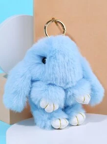 1pc Women's Cute Bunny Keychain, Plush & 3d Rabbit Shaped Key Chain For Bags, Sister's Gift - Blue - View 4