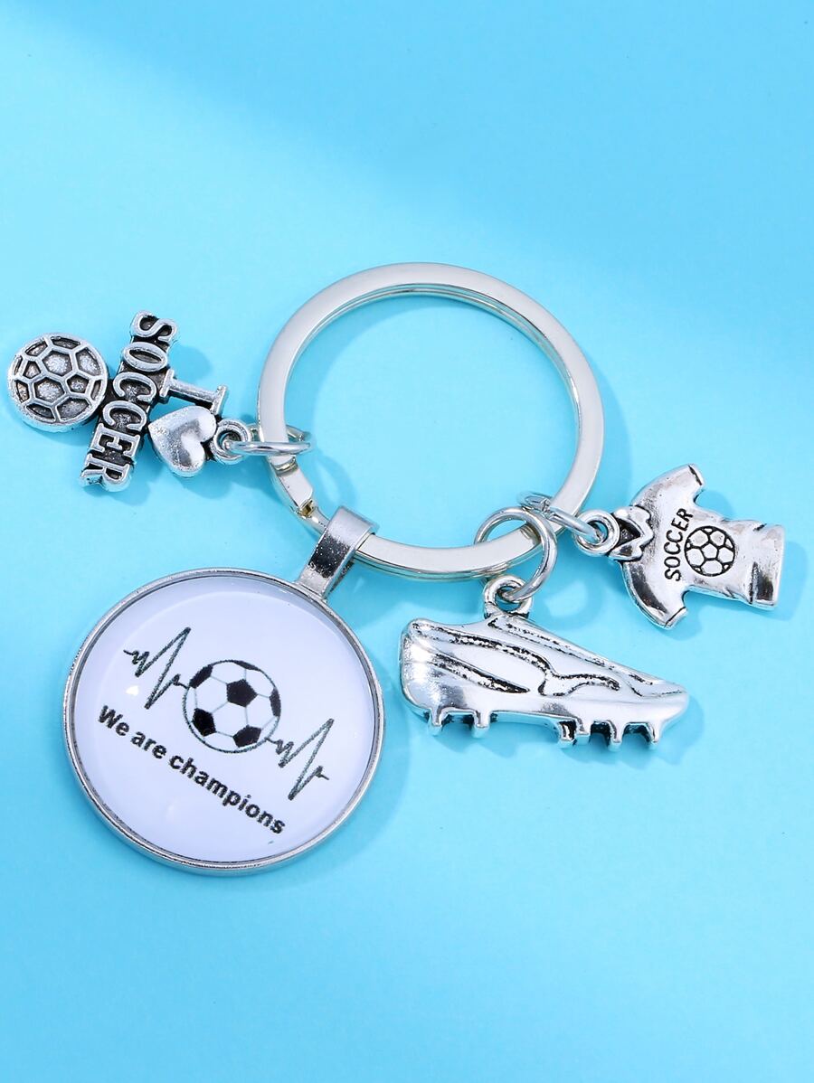 標語圖案圓形和足球球衣吊墜鑰匙圈 - 銀色 - 查看 1